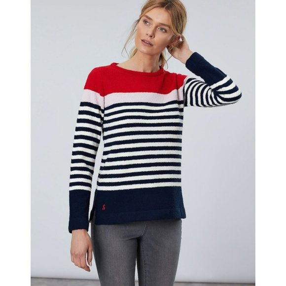 Joules | Striped Chenille Fuzzy Teddy Sweater Striped Seaham Size 4 Nautical - Picture 13 of 13